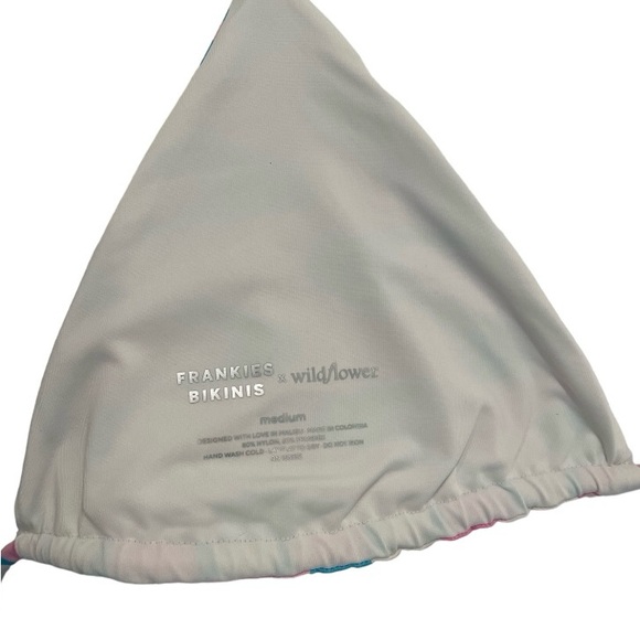 FRANKIES BIKINIS. 'WILDFLOWER' TRIANGLE BIKINI TOP. PINK,WHITE,BLUE. SZ MEDIUM. - Picture 4 of 4